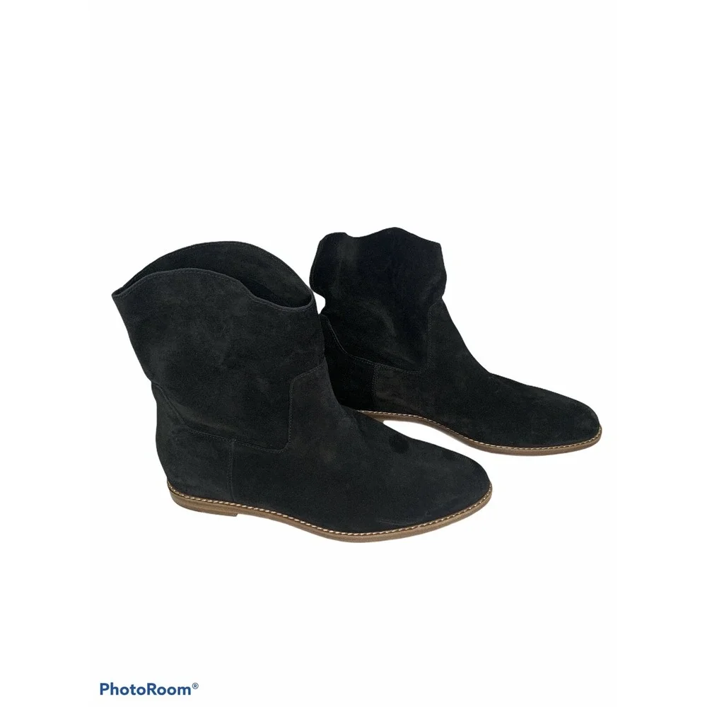 Vince Black Suede Slouchy Ankle Boots Women 6M Almond Toe Leather‎ Sole